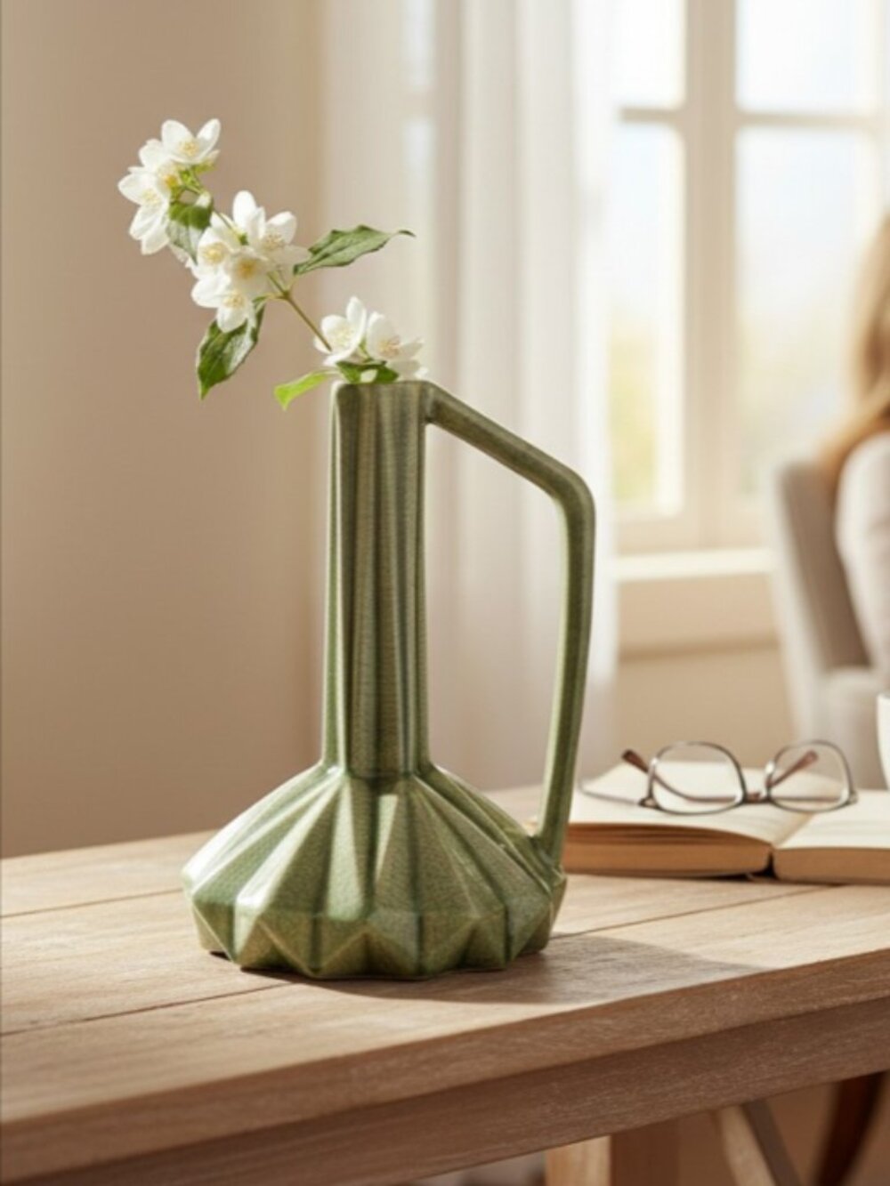 ART POTTERY PIECE -- Sculptural Vase, Sage Green, Mid-Century Modern Inspired
